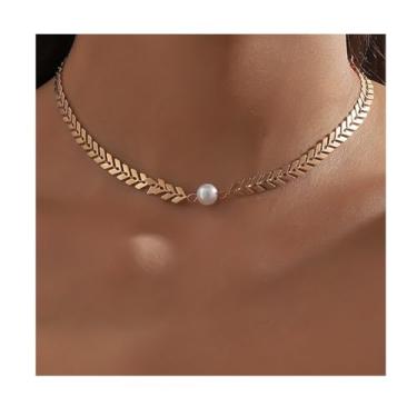 Imagem de Gargantilha feminina de pérola, moderna, banhada a ouro, prata, corrente de folhas, joias modernas, presentes, One Size, Metal, Sem Pedra Preciosa