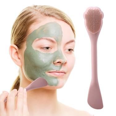 Imagem de Escova de limpeza, escova de máscara facial de silicone 2 em 1 e esfregão facial, para massagem, esfoliação, remoção de cravos, remoção de maquiagem e cuidados com a pele, rosa