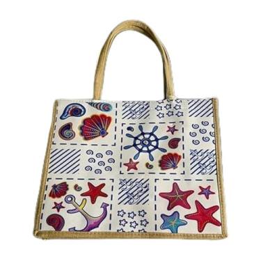 Imagem de Sacola de linho e algodão estampada retrô | Bolsa feminina elegante para trabalho, passeios casuais e viagens diárias 29, Estampa colorida 1