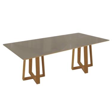 Imagem de Mesa de Sala Jantar Elma Madeira Maciça c/ Tampo Madeirado c/ Vidro 200x100cm Carvalho/Freijo Bronze - Kappesberg