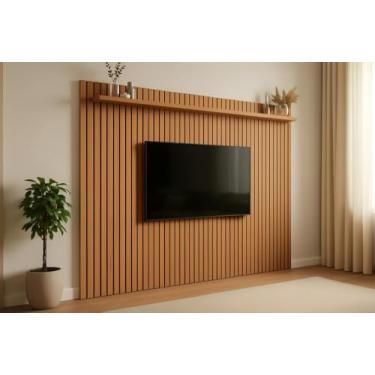 Imagem de Painel Ripado Para Tv Até 75 Polegadas Prateleira Superior - Nature 2.2 x 2.2