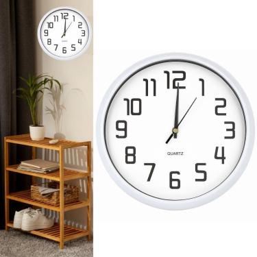 Imagem de Relogio De Parede Redondo Vintage Branco 30cm Analogico Numeros Grandes Design Moderno Silencioso Cozinha Escritorio