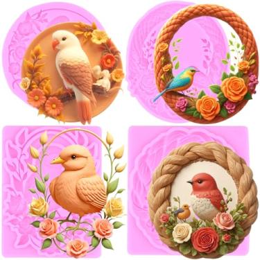 Imagem de MIYAHOUSE Moldes de fondant de pássaro moldes de silicone para decoração de bolos, topo de cupcake, pasta de goma de chocolate, argila de polímero, conjunto de 4