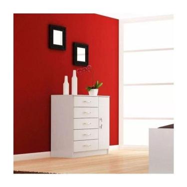 Imagem de Cômoda Sapateira Zurique 1 Porta 5 Gavetas Branco - Branco Branco