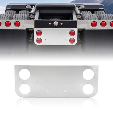 Imagem de Painel de luz traseira de aço inoxidável para semi-caminhões e reboques – recortes redondos de 11,4 cm e 5,9 cm (8 furos), resistente 430 SS, acabamento cromado, à prova de intempéries – fácil