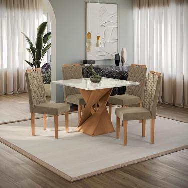 Imagem de Conjunto Sala De Jantar Luna Kappesberg 4 Cadeiras Veludo Bege