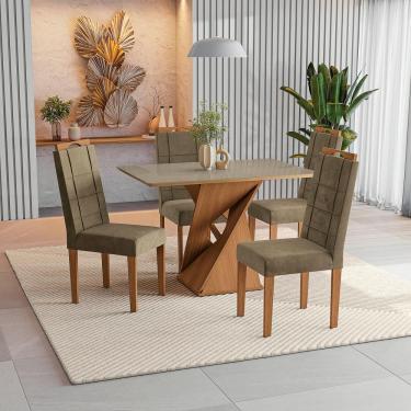Imagem de Conjunto Sala De Jantar Luna Kappesberg 4 Cadeiras Veludo Bege