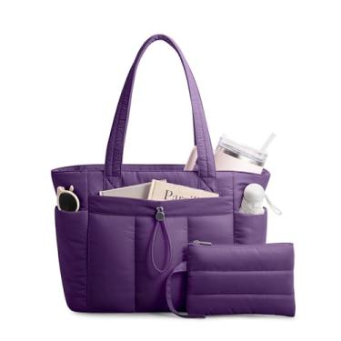 Imagem de TOPDesign Bolsa feminina com porta-copos, compartimento para laptop, bolsa de cosméticos e bolsa de carrinho para trabalho, viagens, Roxa, Medium, Casual