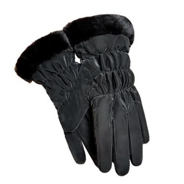 Imagem de Luvas femininas de ciclismo de inverno – Luvas térmicas quentes para tela sensível ao toque, à prova de vento, para clima frio, luvas macias para equitação com pontas dos dedos compatíveis com