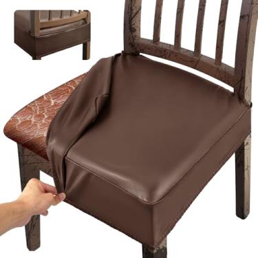Imagem de Capas de assento de couro, à prova d'água, para cadeiras de jantar, cozinha, conjunto de 6, capas de cadeira de poliuretano superelásticas, limpáveis, 4 lados, cadeiras de jantar para sala de jantar