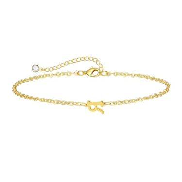 Imagem de Kyerlyn Pulseira com inicial para mulheres, pulseiras ajustáveis com alfabeto A-Z, minúsculas, banhado a ouro 14 K, pulseiras delicadas para meninas, boa sorte, significado, moda, joias para o dia a