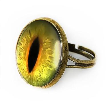 Imagem de Anel olho de gato verde – olho de taxidermia animal feito à mão joia artesanal de Halloween, Vidro, Sem pedra preciosa