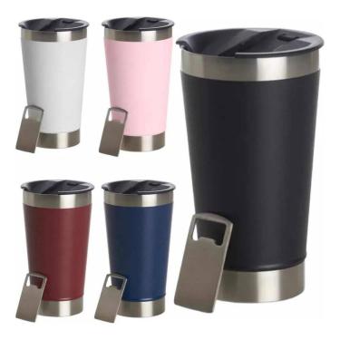 Imagem de 2X Copo Térmico Cerveja Aço Inox Com Abridor 473Ml Cor Rosa