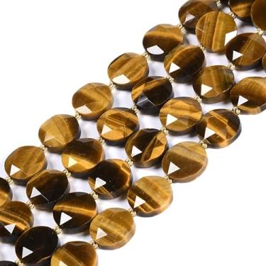 Imagem de Olho de tigre amarelo natural 15 mm facetado 11 peças moeda disco estrela de Davi contas soltas judaicas DIY joias fazendo fio 20.3 cm