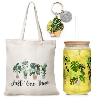 Imagem de Nefelibata Presentes para Amantes de Plantas para Mulheres Sacola Feminina de Plantas 16 Onças Apenas Mais Uma Xícara de Café Gelado de Planta com Tampa de Palha Chaveiro de Plantas de Casa Jardinagem