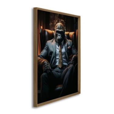 Imagem de Quadro Decorativo Macaco Modelo Boss Chefe 1 Tela 60x90cm para Sala Qu