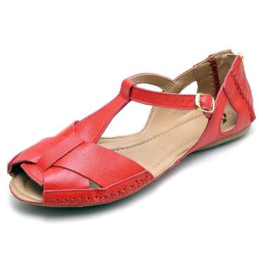 Imagem de Sandalia Sapatilha Conforto Couro Feminina Ziper Traseiro e Fivela Sola Borracha