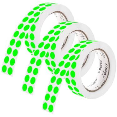Imagem de Perco Etiquetas adesivas de ponto circular perfurado verde fluorescente de 1/2 polegada — 3 rolos, 9.000 adesivos redondos — com adesivo permanente para calendários, codificação de cores, rastreamento