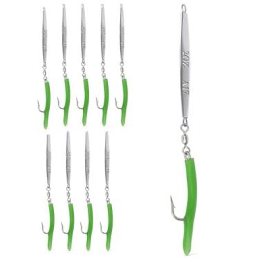 Imagem de UMT Pacote com 10 A17 Cape Cod Diamond Jig 59 g Cromado Verde Borracha Teaser 6/0 Gancho Mustad Personalizado para Atum, Stripers, Bluefish e Robalo