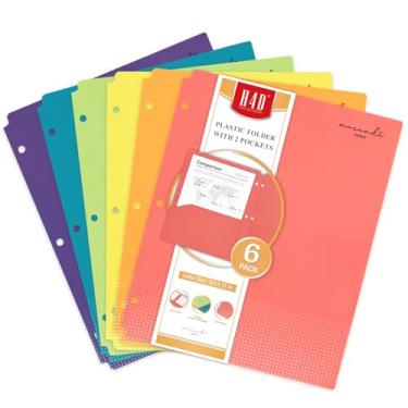 Imagem de H4D Pastas de plástico com bolsos, adequado para fichário de 3 anéis, tamanho carta, cores primárias, pacote com 6