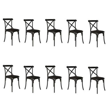 Imagem de Kit 10 Cadeiras Katrina Premium Assento Corano Preto Aço Preto