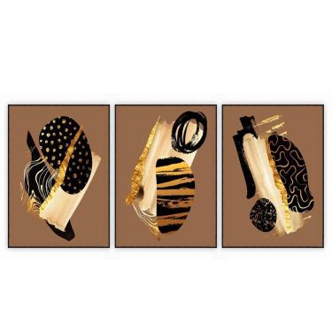Imagem de Kit Com 3 Quadros Decorativos Abstratos Com Moldura Para Sala Quarto Escritório 62x77 Abstrato 019