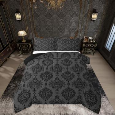 Imagem de jejeloiu Conjunto de edredom infantil com estampa de damasco, Queen, jacquard e estampa floral, para quarto de crianças, meninos, meninas, boêmio, estampa de damasco, microfibra ultramacia e