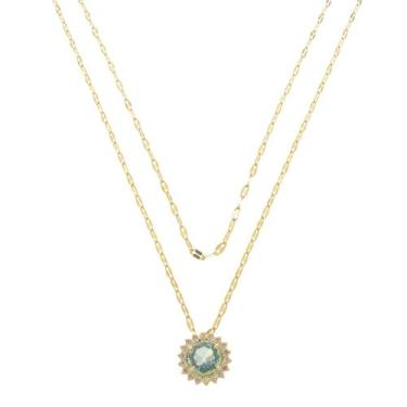 Imagem de Colar duas voltas jade ponto de luz zircônia acqua folheado a ouro 18k