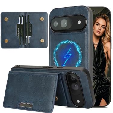 Imagem de Ephoou Capa carteira para Google Pixel 10 Pro com suporte para 5 cartões, compatível com Magsafe - Capa magnética destacável 2 em 1 com suporte de couro PU à prova de choque para Pixel 10 C1-Azul