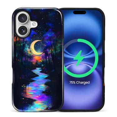 Imagem de ZHEGAILIAN Capa magnética para iPhone 17, compatível com capa rígida MagSafe + silicone macio 2 em 1 híbrido à prova de choque capa protetora contra quedas Magic Moon Night Blue