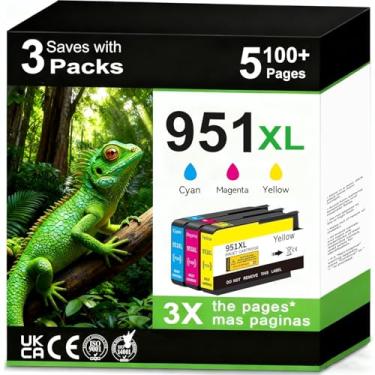 Imagem de Pacote combo de cartuchos de tinta 951XL compatível com cartuchos de tinta HP 951, pacote combo para OfficeJet Pro 8600 8610 8615 8620 8625 8100 8630 8660 276DW 251DW, amarelo magenta ciano