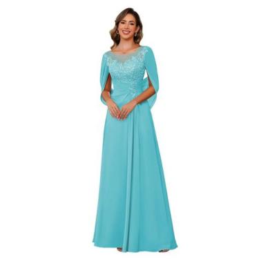 Imagem de Vestido longo RUMUGUYA azul aqua para a mãe da noiva US12