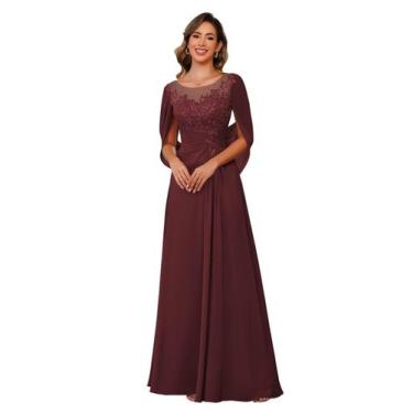 Imagem de Vestido longo RUMUGUYA de chiffon cor de vinho A Line para mamãe US12