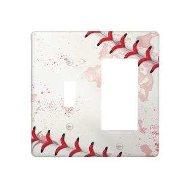 Imagem de Wmhusu Capa para interruptor de luz, beisebol, bola esportiva, jogo de 2 gangues, conjunto de balancim, placas de parede, placas decorativas para interruptores e capas de tomada para decoração de