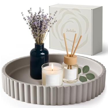 Imagem de Bandeja decorativa para decoração de mesa de centro, círculos redondos de concreto, bandejas grandes de pedra para casa minimalista, centro de mesa, banheiro, cozinha, ilha, balcão, contemporâneo