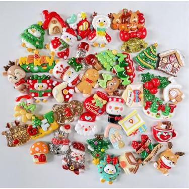 Imagem de Enfeites de resina de Natal, 40 peças de estilos sortidos, árvore de Natal, Papai Noel, boneco de neve, design de caixa de presente de resina para artesanato DIY, capa de telefone, álbum de recortes