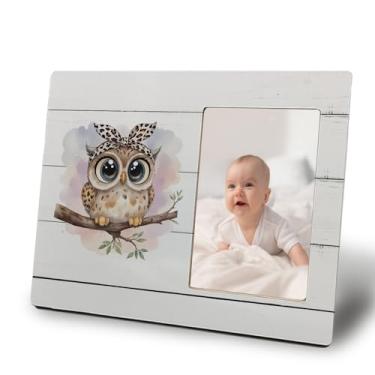 Imagem de Mancheng-zi Moldura fofa para fotos de coruja de leopardo, 10 x 15 cm, presentes para amantes de coruja, mulheres, meninas, molduras rústicas de madeira de animais selvagens da floresta para mesa de