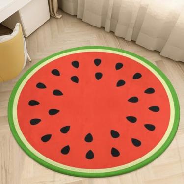 Imagem de Huryilo Tapete redondo de melancia, decoração de melancia, tapete redondo de frutas de verão para crianças, meninos, quarto, banheiro, 90 cm