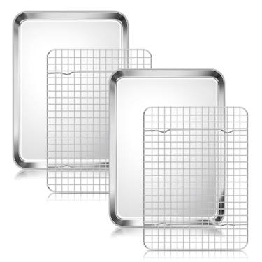 Imagem de Forma de 1/4 com conjunto de grade de arame (2 assadeiras + 2 prateleiras), assadeira de aço inoxidável Homikit com grade de resfriamento para torradeira no forno, forma de rolo de geleia de biscoito