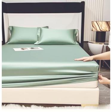 Imagem de Lençol com elástico solteiro – Somente lençol de baixo de luxo de hotel – 100% algodão orgânico – lençol com elástico alto, 99 cm x 190 cm + 35,5 cm (vinho, verde sálvia)