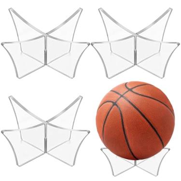 Imagem de Conjunto de 4 suportes de exibição de acrílico para bolas de basquete, futebol e vôlei, suporte transparente para bolas esportivas, 8 x 8 x 6,6 cm