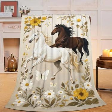 Imagem de Cobertor floral para cavalos, cobertor macio, aconchegante, de lã, felpudo, flanela, presentes para meninas, mulheres, meninos, crianças, adultos 101 x 127 cm