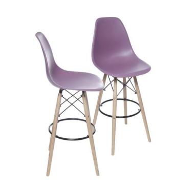 Imagem de Kit 02 Banquetas Boxbit Dkr Eames Polipropileno Roxa Base Madeira, CHI