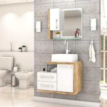 Imagem de Gabinete Para Banheiro C-cuba Q355 E Espelheira Legno 650 Branco Chess C-carvalho