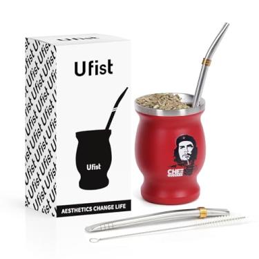 Imagem de Ufist Conjunto de copos de erva-mate, inclui cabaça de aço inoxidável Argentina Classic Mate, 2 canudos Bombilla e escova limpa (vermelho Che)