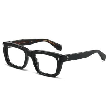 Imagem de JOLLYNOVA Óculos Sutton Retrô Retangular Acetato Grosso Armação Ótica de Grau para Mulheres Homens 53-21-148 mm, Leopardo, 53