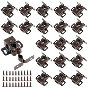 Imagem de 20 peças de trava de porta de armário e ferragens de travamento de rolo duplo com trava de lança e parafusos para portas de armário de cozinha, portas e gavetas para trailers (cobre antigo marrom)