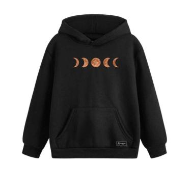 Imagem de Blusão Moletom Canguru Fases da Lua Infantil Personalizado com Capuz e Bolso-Unissex