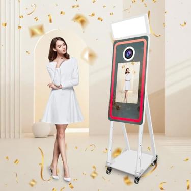 Imagem de Cabine fotográfica com espelho mágico de 101,6 cm, máquina portátil de cabine fotográfica com tela sensível ao toque de 54,6 cm com mini PC embutido, para eventos e festas de casamento (branca, cabine