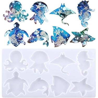 Imagem de Molde de resina epóxi 3D, polvo, baleia, molde de ornamento de silicone de água-viva para fundição epóxi, faça você mesmo, crie adoráveis 8 peças de suprimentos de enfeite de Natal para artesanato
